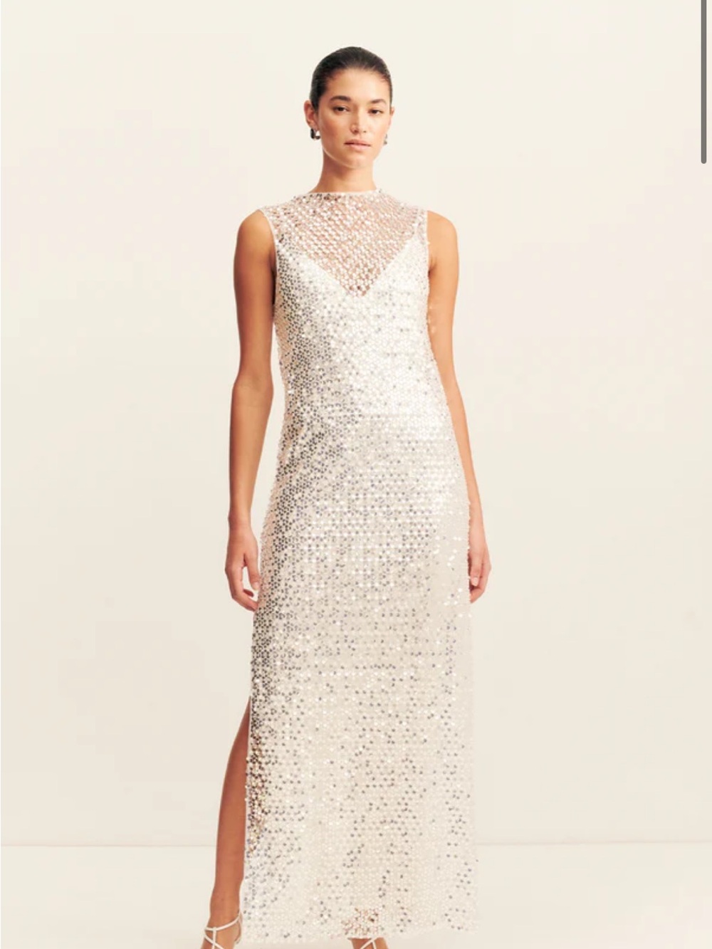 Shona Joy Ivory Sequin High-Neck Maxi Dress